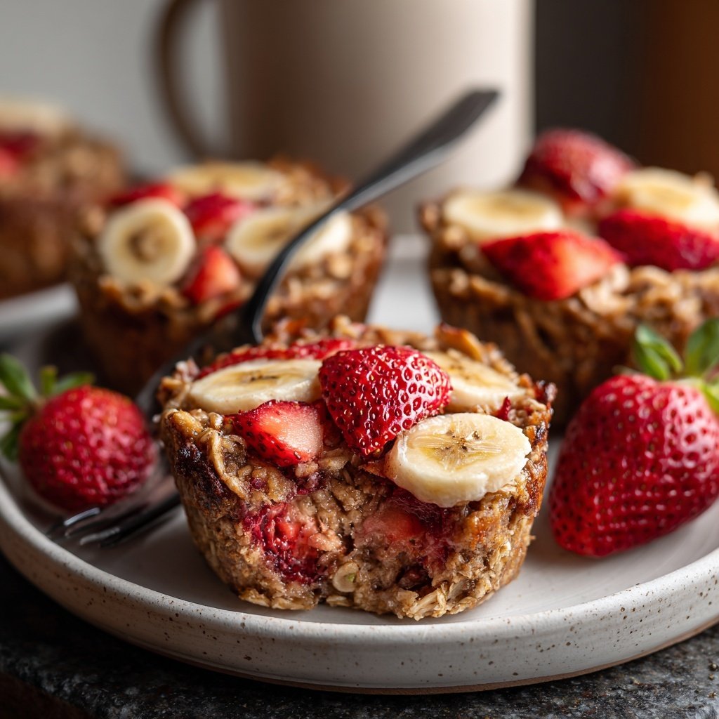 Strawberry Banana Baked Oatmeal Cups