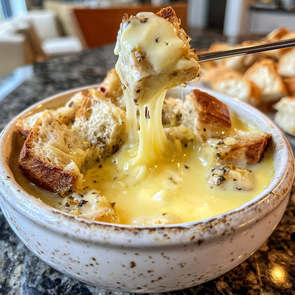 Fondue with White Cheddar and Garlic
