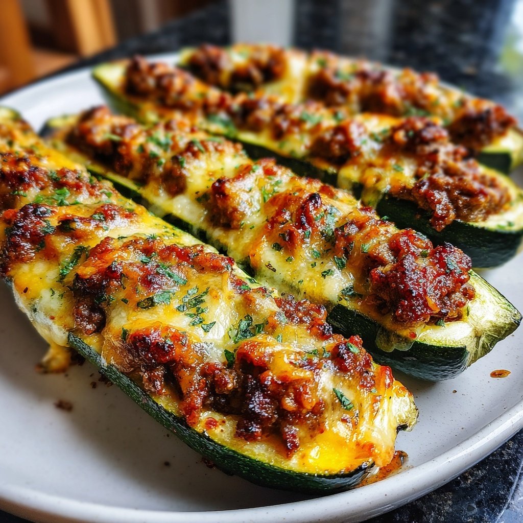 Ground Beef Stuffed Zucchini