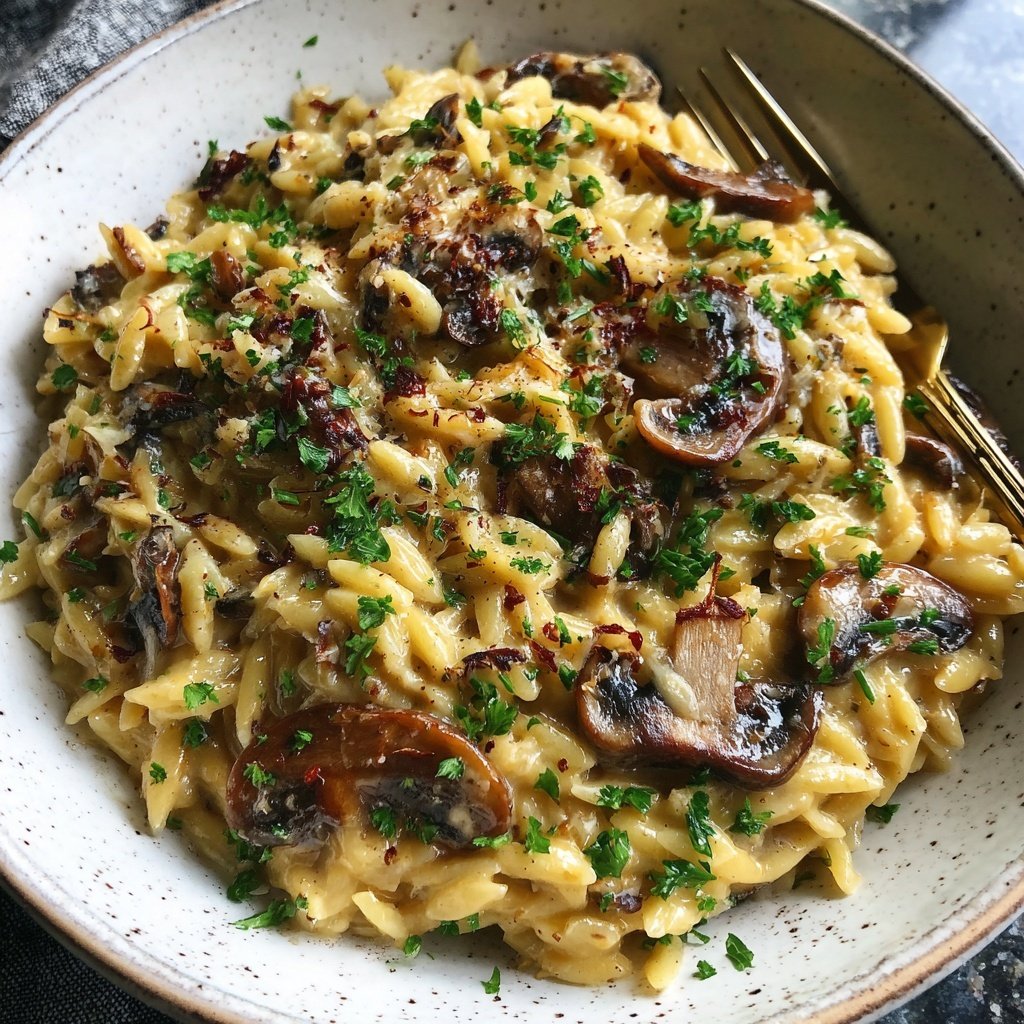 Romantic Creamy Parmesan Mushroom Orzo